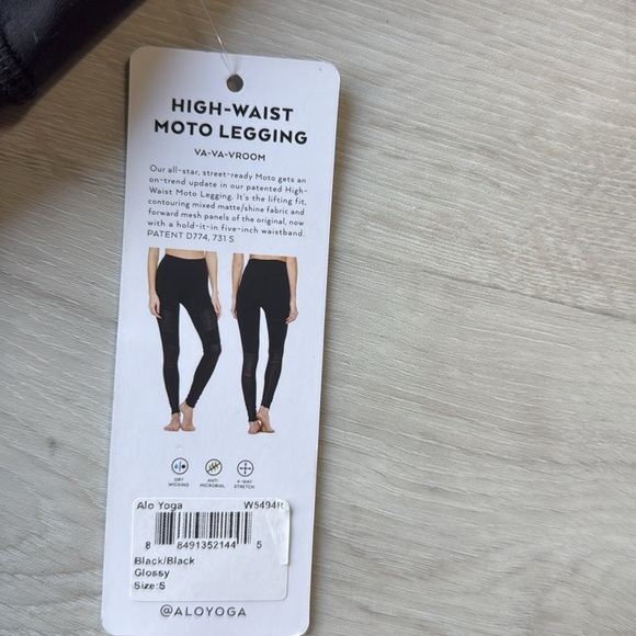 Alo Yoga Moto Mid Rise Leggings Black Glossy size small nwt - Picture 5 of 5
